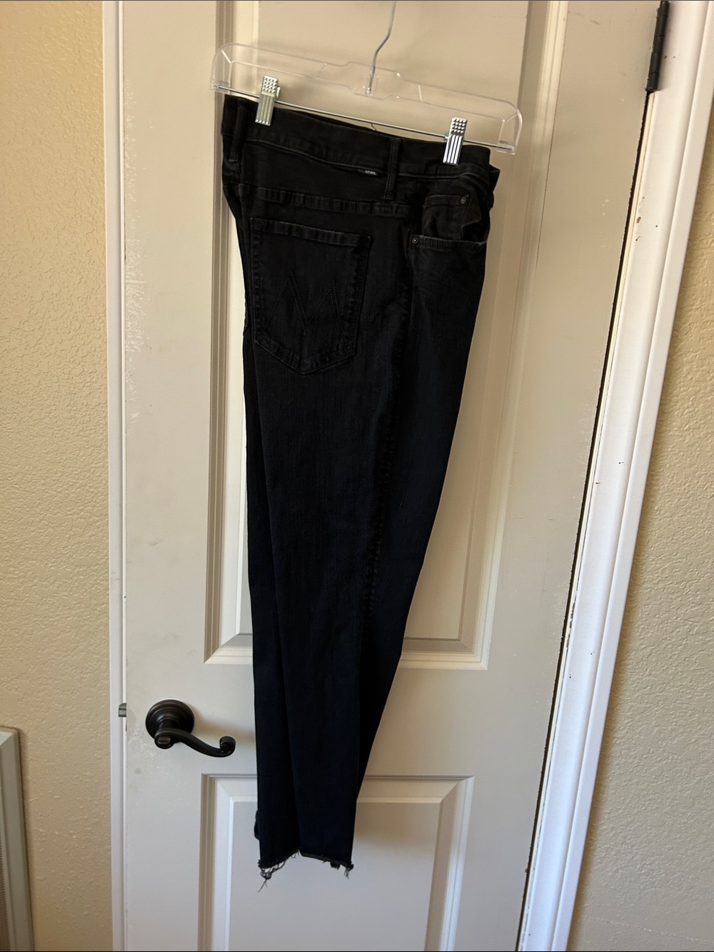 MOTHER Black Straight Leg Raw-Hem Jeans
